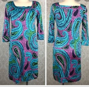 LILLY PULITZER PAISLEY 3/4  SLEEVES NEWPORT BLUE  DRESS SIZE 4